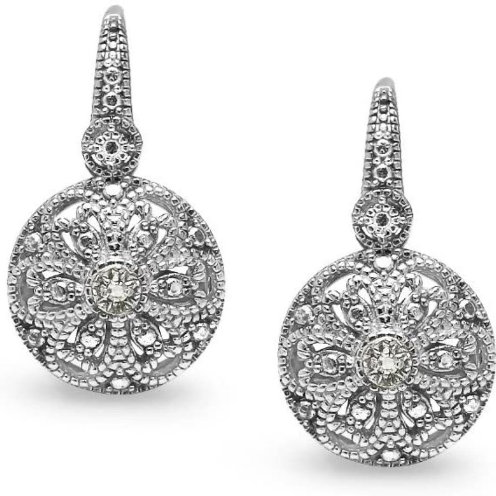 Authentic Round Filigree Diamond Accent Earrings
